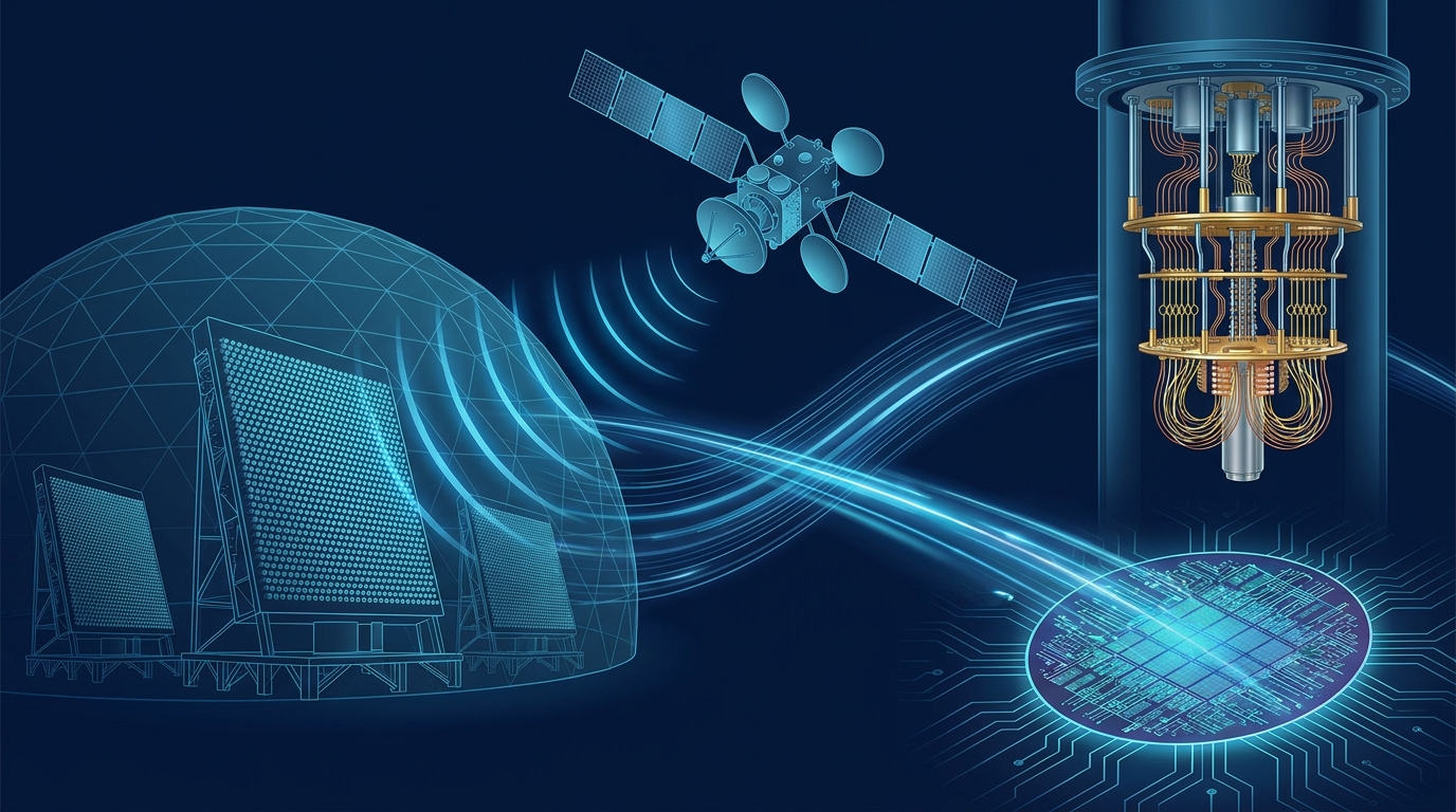 A collage of arbitrary waveform generator use cases spanning radar, quantum computing control electronics, wireless test, and semiconductor automated test equipment