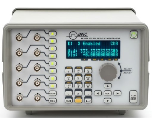 Front panel of a benchtop pulse generator.