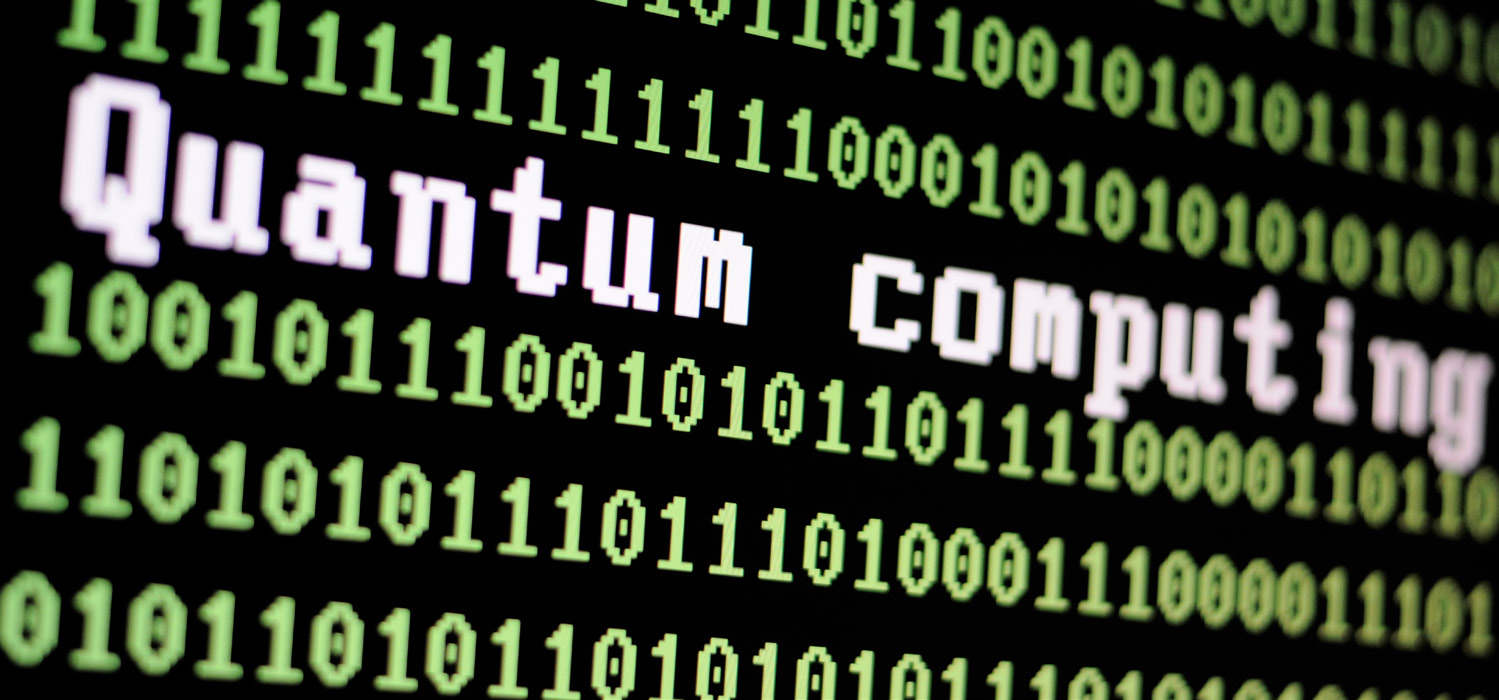 The phrase Quantum computing emerging from a field of binary digits