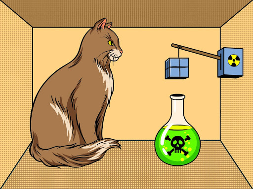 Schrodinger's cat in a sealed box with a radiation-triggered poison mechanism.