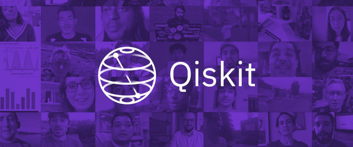 Qiskit logo over a collage of community members