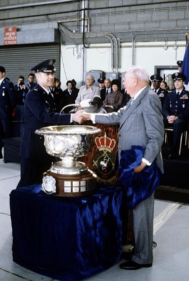 Lawrence Hyland presenting a military award in 1981