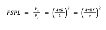 Free-space path loss expressed as a ratio involving frequency and the speed of light