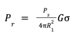 Equation for reflected power involving power density, antenna gain, and radar cross section