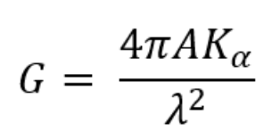 Equation relating antenna gain to wavelength and antenna area