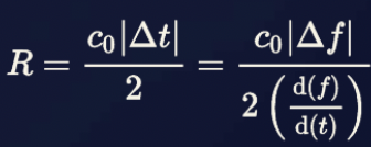 FMCW distance relations linking delay time and frequency difference.