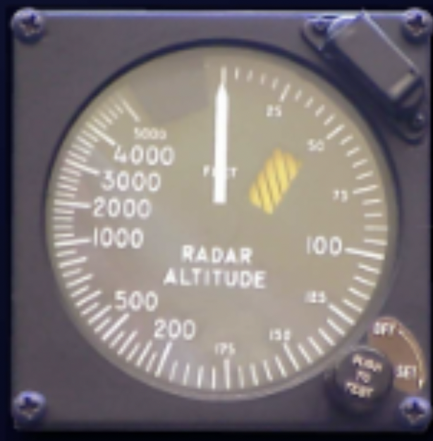 Analog display of a radar altimeter.