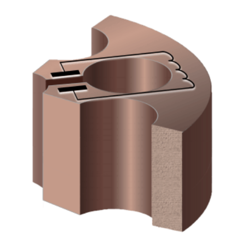 Resonant cavity in the anode block acting as a parallel resonant circuit
