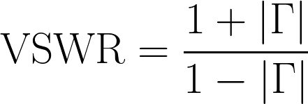 Formula: VSWR equals one plus the magnitude of the reflection coefficient divided by one minus the magnitude of the reflection coefficient.