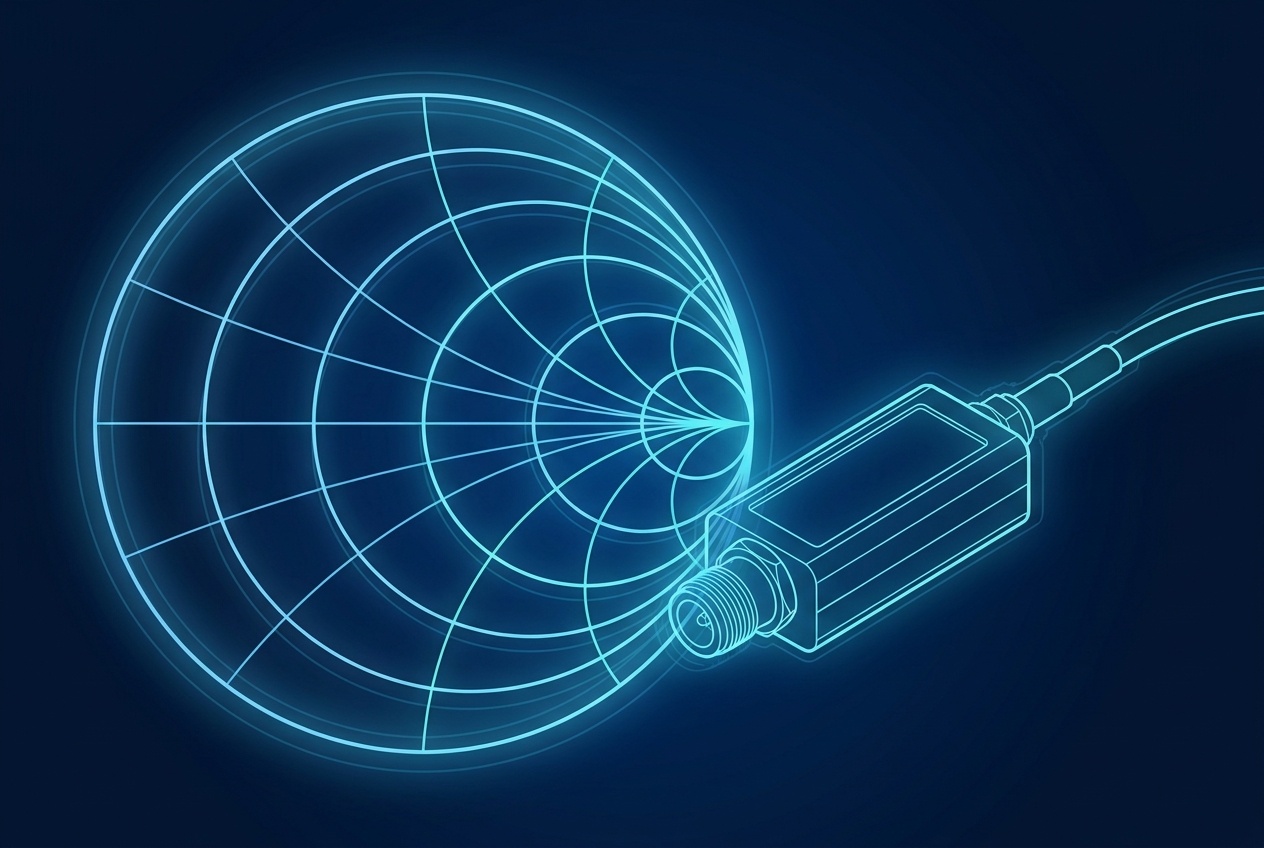 Return loss compares incident to reflected power, the quantity a Smith chart maps as impedance.