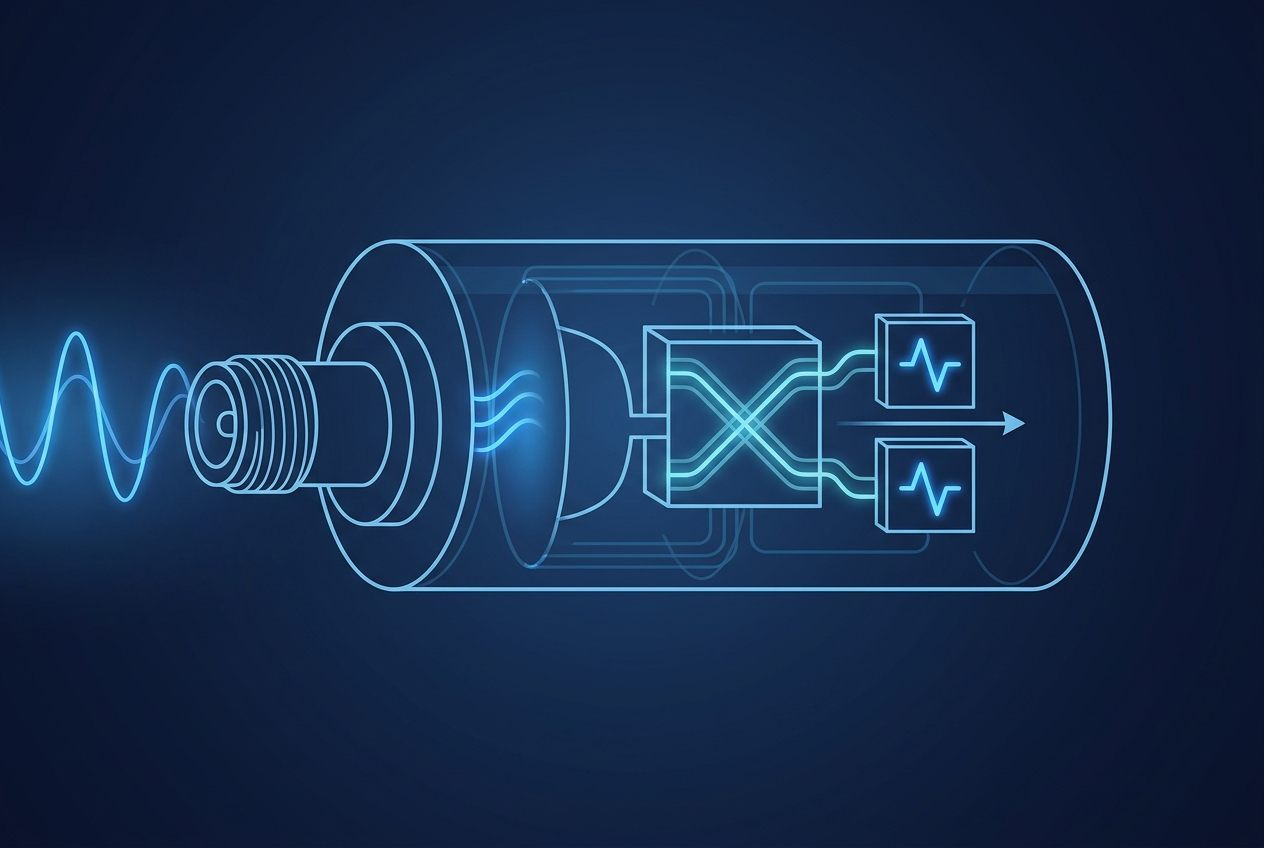 A thermocouple sensor converts incident microwave power into a measured voltage, capturing peak and average alike.