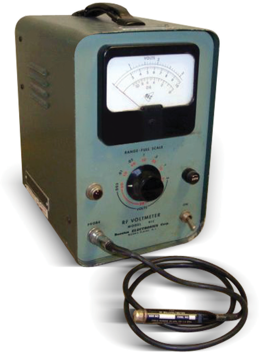 Early analog RF voltmeter instrument with a probe cable