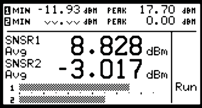 Monochrome dual-sensor average power display with bargraphs