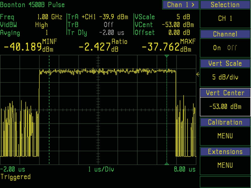 Low-level pulse with no trace averaging, showing heavy peak-to-peak noise