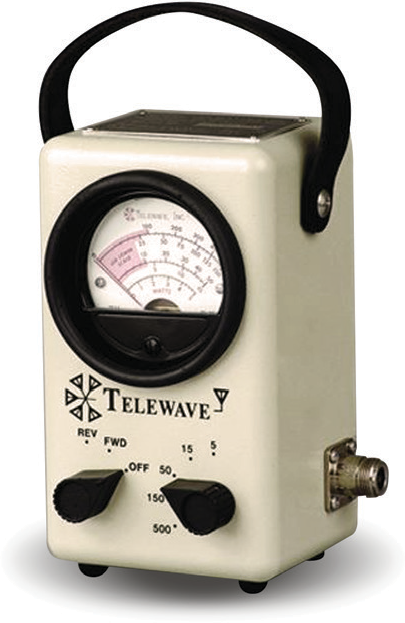 Portable analog RF wattmeter with a moving-needle meter and forward and reverse power ranges