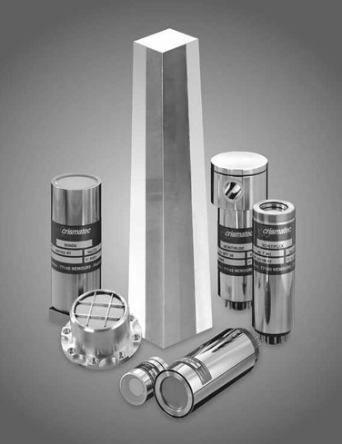 A sodium iodide scintillation detector crystal used to identify gamma-emitting isotopes.