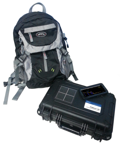 The RD-120 / SAMpack 120 backpack, wearable detector array with operator tablet for live count rate, GPS track, and identification results.
