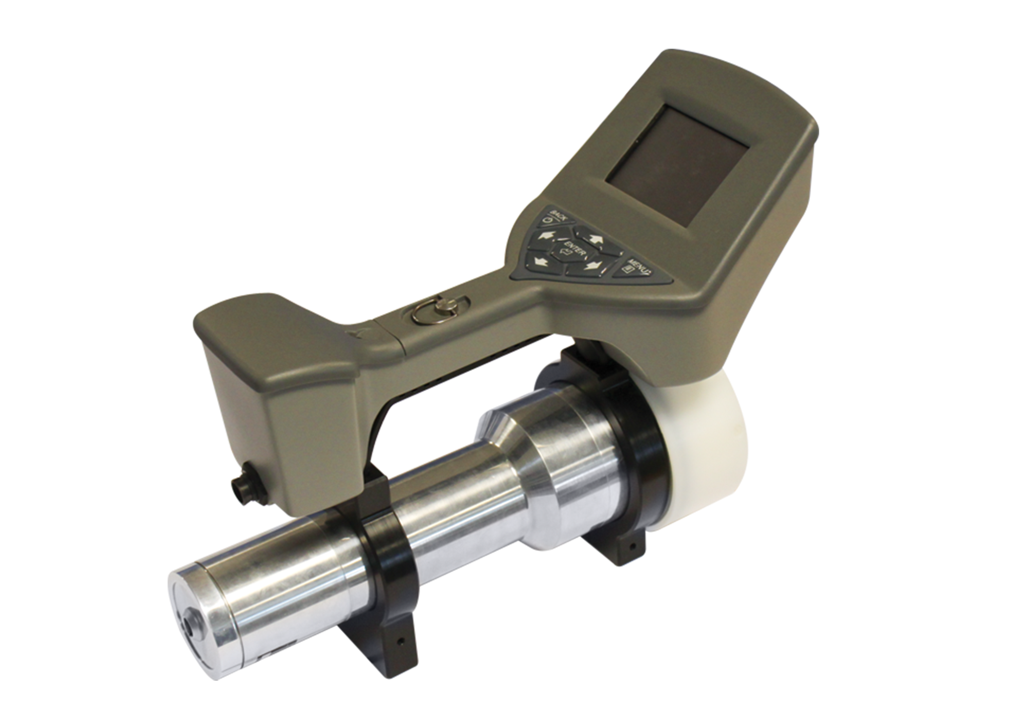 SAM handheld with attached survey probe accessory, extends sensitivity for low-energy work.