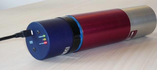 A crystal-plus-PMT detector with a built-in digital base and USB connection.
