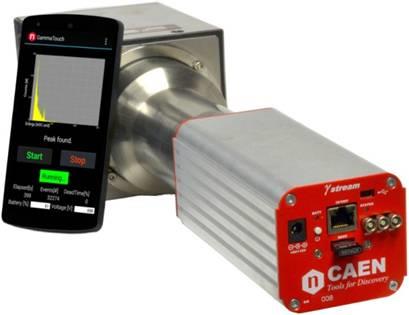 A detector operated through a phone app alongside a networked digital readout unit.