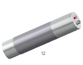 A compact crystal-plus-PMT assembly render.