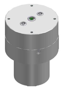 A SiPM-coupled detector assembly render with the SiPM end cap visible.