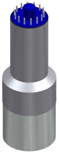 A crystal-plus-PMT B-style assembly render with 14-pin base.