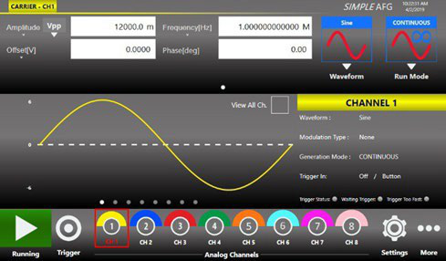 Simple Rider AFG function generator touchscreen interface