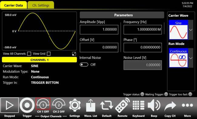 Simple Rider AFG function generator mode touchscreen interface