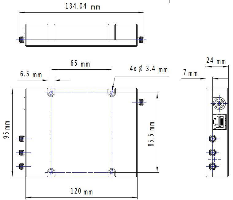 Mechanical outline drawing with mounting hole pattern, 805-M