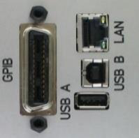 Option GPIB interface connector panel showing GPIB, USB A, USB B and LAN