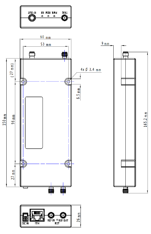Model 866-M mechanical outline and mounting hole pattern