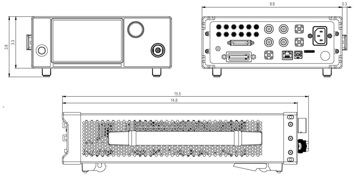 Model 870A desktop enclosure outline and dimension drawing