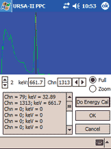 Model 970 spectrum display and energy calibration on a Windows Mobile PPC device