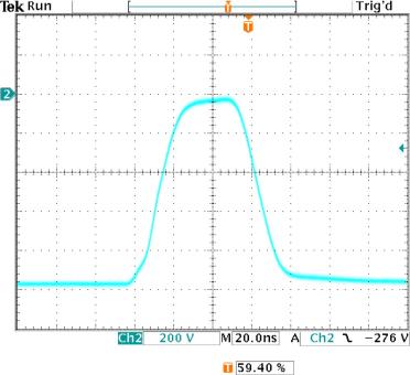 PVM-4210 single output pulse at 200 V per division, 20 ns per division