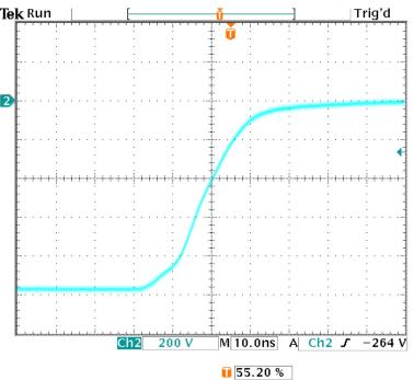 PVM-4210 output rising edge captured at 200 V per division, 10 ns per division