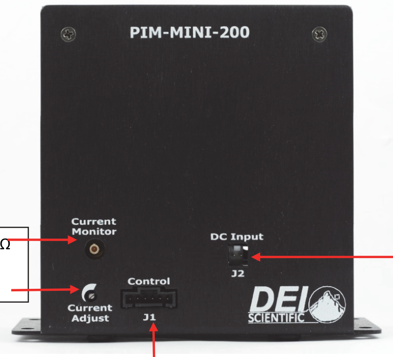 PIM-Mini-200 compact module front panel with current monitor, current adjust, control connector, and DC input