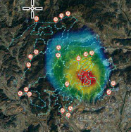 Real-time radiation plume map overlay across the survey region