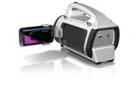 Model 945 in horizontal orientation with detachable smartphone showing spectrum