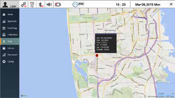 PeakGO Map Screen plotting a GPS-tagged measurement point on a street map