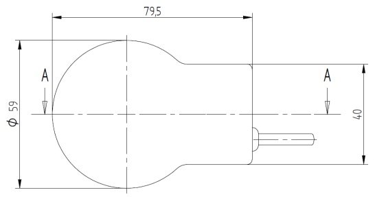 Outline drawing of the detector showing the round Ø59 mm active head and cable stem