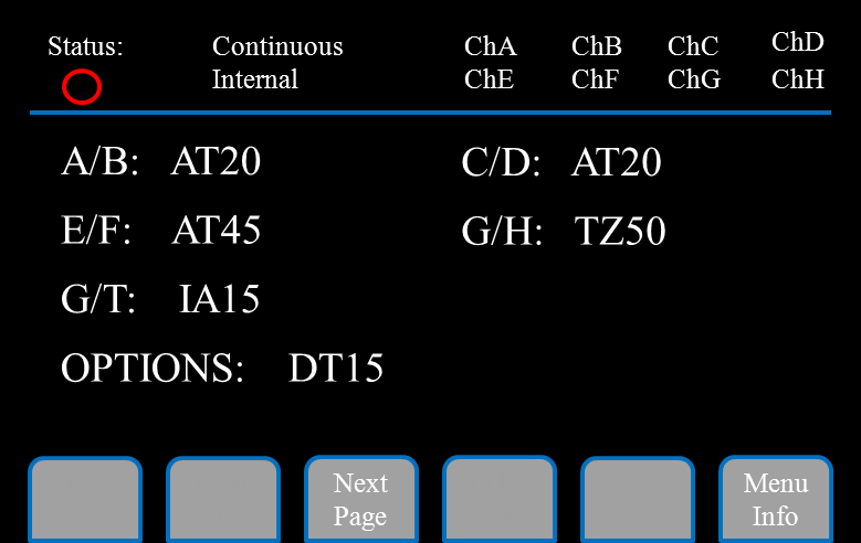 577 Information menu showing serial number, model and firmware versions