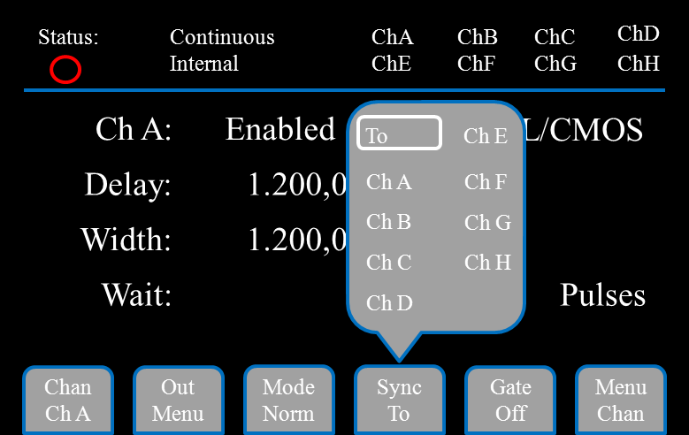 577 Output menu showing Mode, Pol and Ampl soft keys