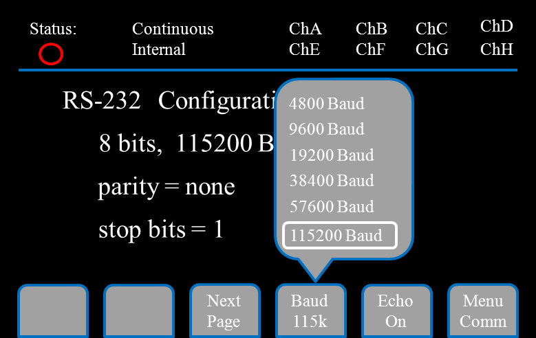 577 Storage menu showing Save and Load soft keys for configuration slots