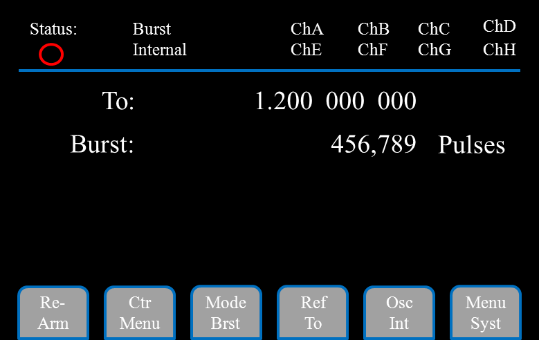 577 System menu in Burst mode with a Burst count parameter
