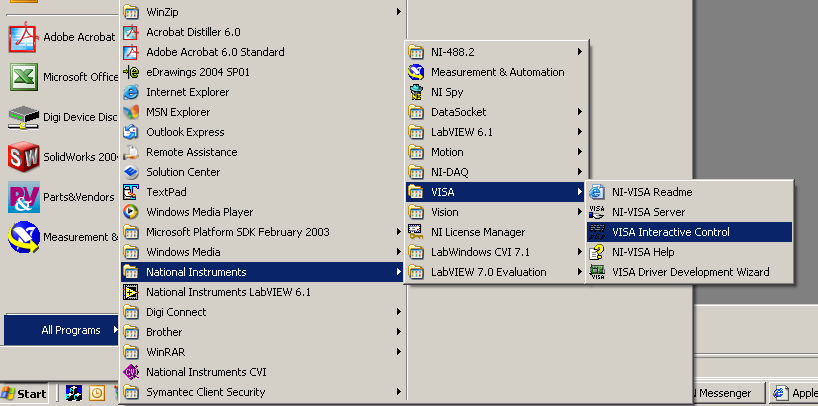 Typical path to the VISA Interactive Control utility.