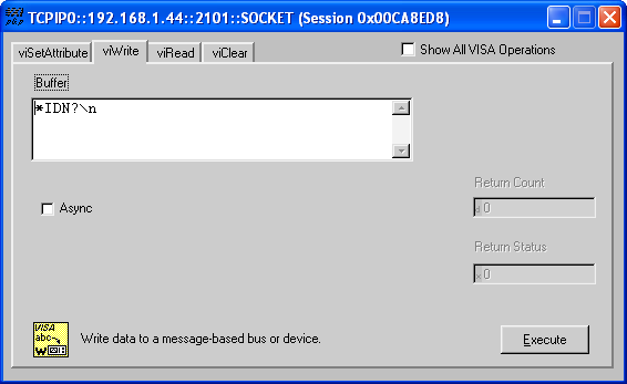 Session window for the TCPIP resource.