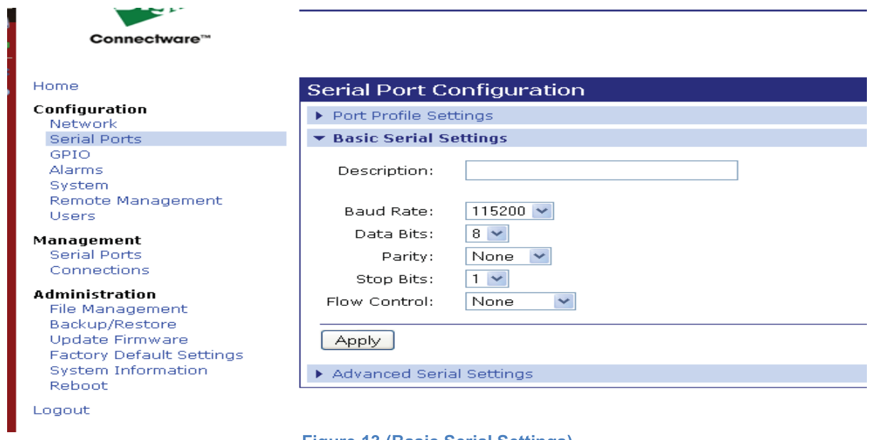 Figure 13. Basic Serial Settings.