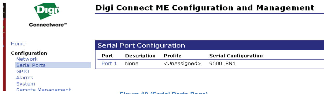 Figure 10. Serial Ports Page.