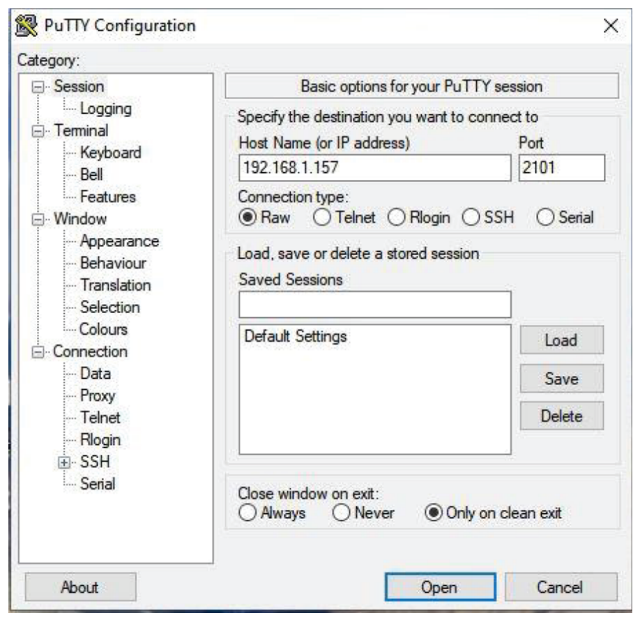Figure 17. Putty Settings.